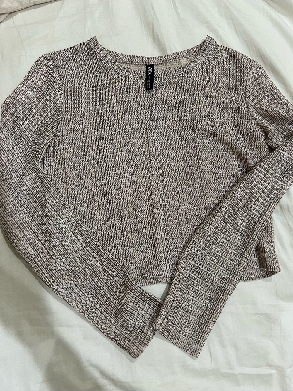 Zara Women's Long Sleeve Knit Top in Metallic Light Taupe